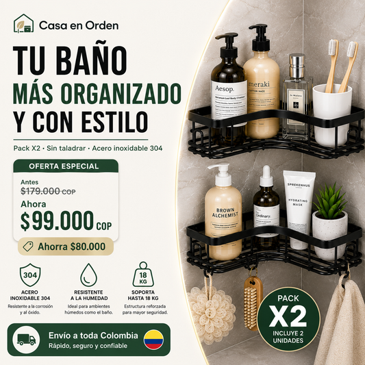 Organizador Esquinero de Ducha Pack X2 — Más Espacio Sin Taladrar